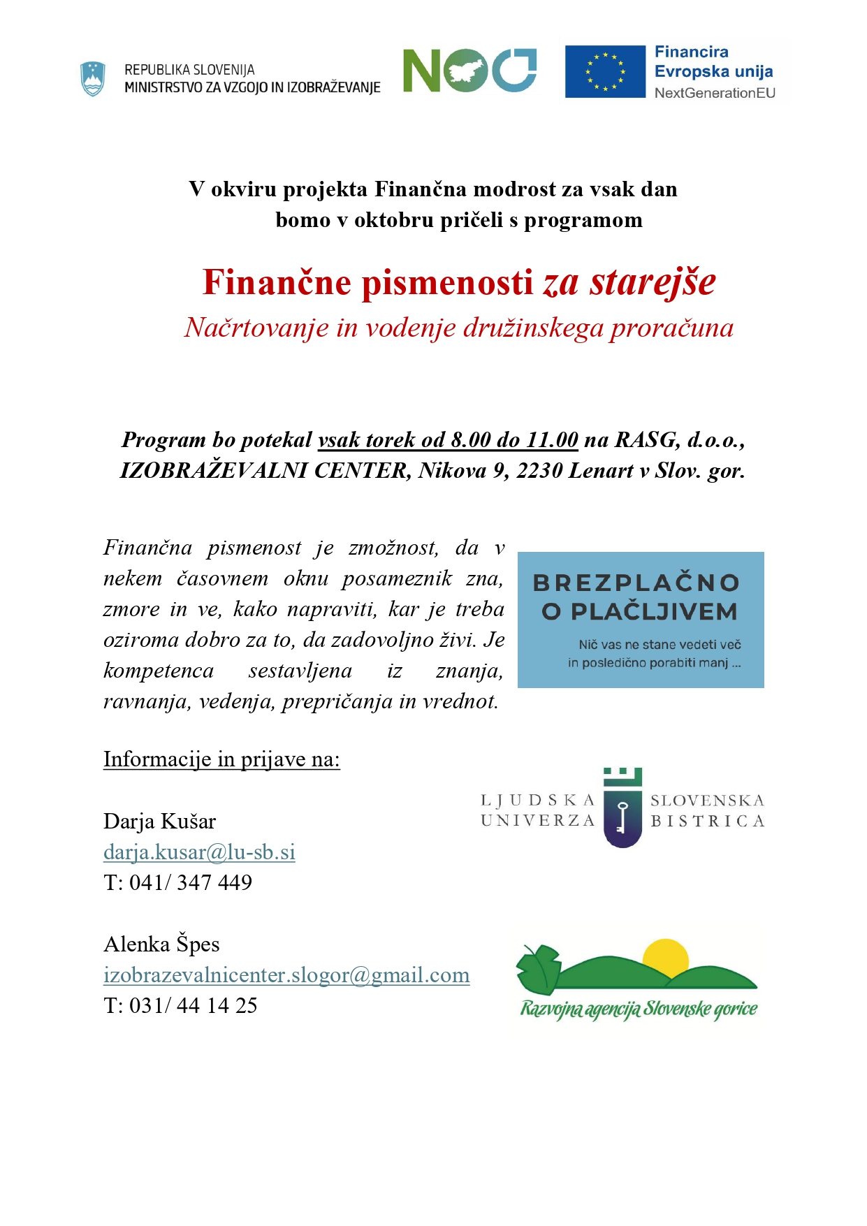 FINANČNA PISMENOST ZA STAREJŠE